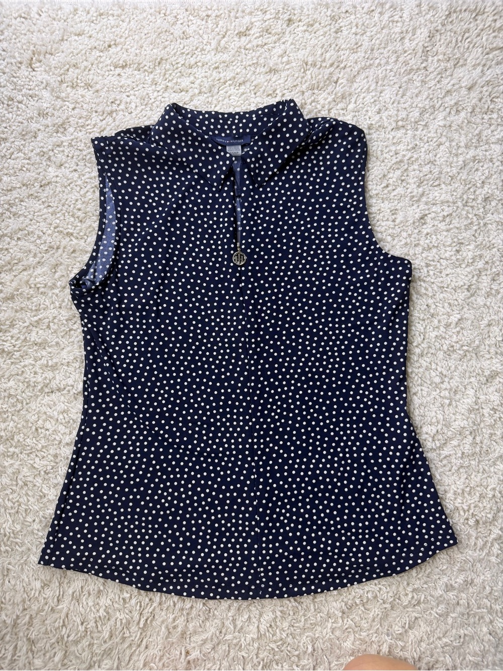 Tommy Hilfiger Small Polka Dot Sleeveless Zip Mock Collar Top NWT